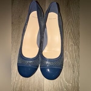 Cole Haan Navy Blue Round Toe Low Wedge Heels